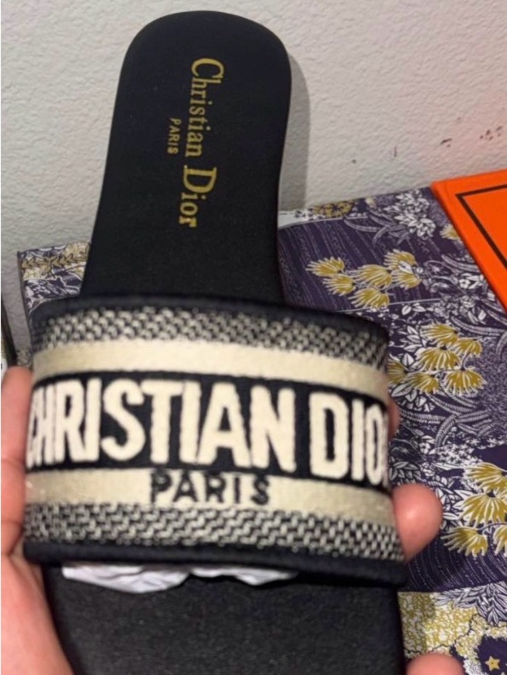 CD Black & Cream Paris Slide Sandal